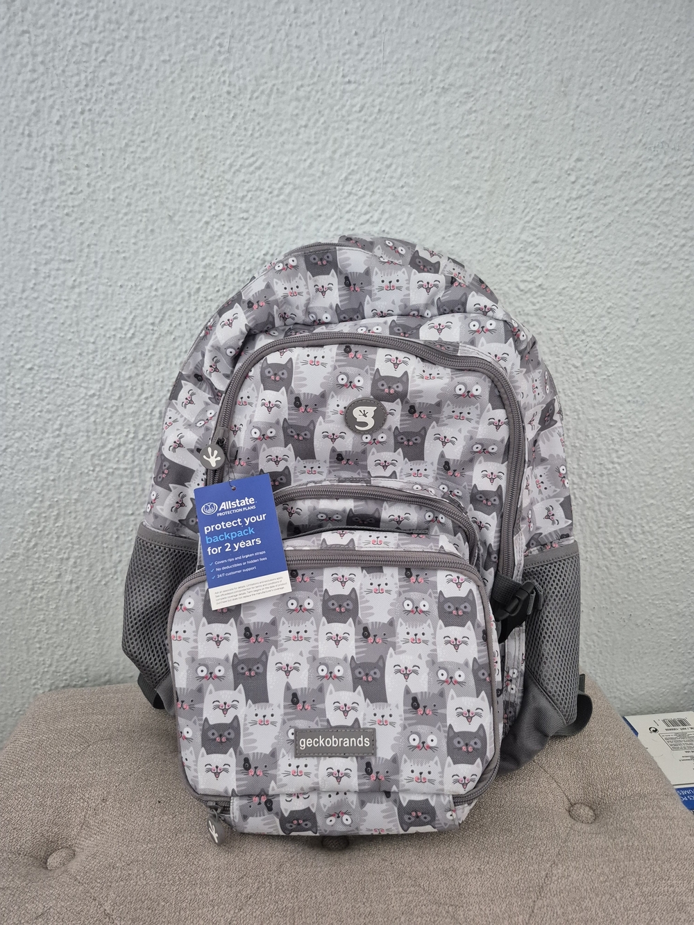 Geckobrands Gray Cat Print Backpack - Women's Cute Everyday Backpack